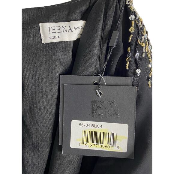 Ieena for Mac Duggal 55704 Beaded Shoulder Ruched Dress High Slit Black Size 4 - Picture 14 of 15